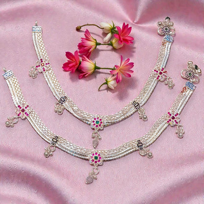 Fancy silver anklet for women