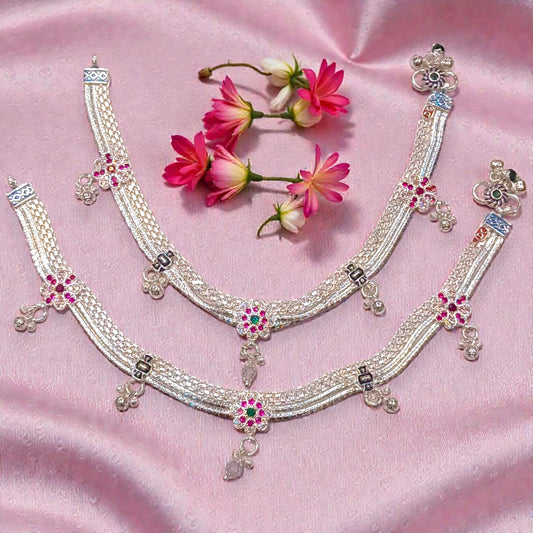 Fancy silver anklet for women
