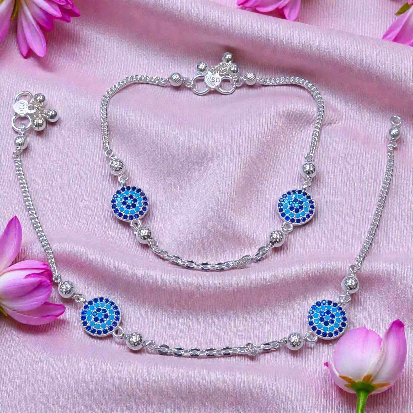 Blue Sparkle silver payal for women