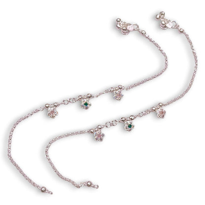 Silver anklet with floral charms 