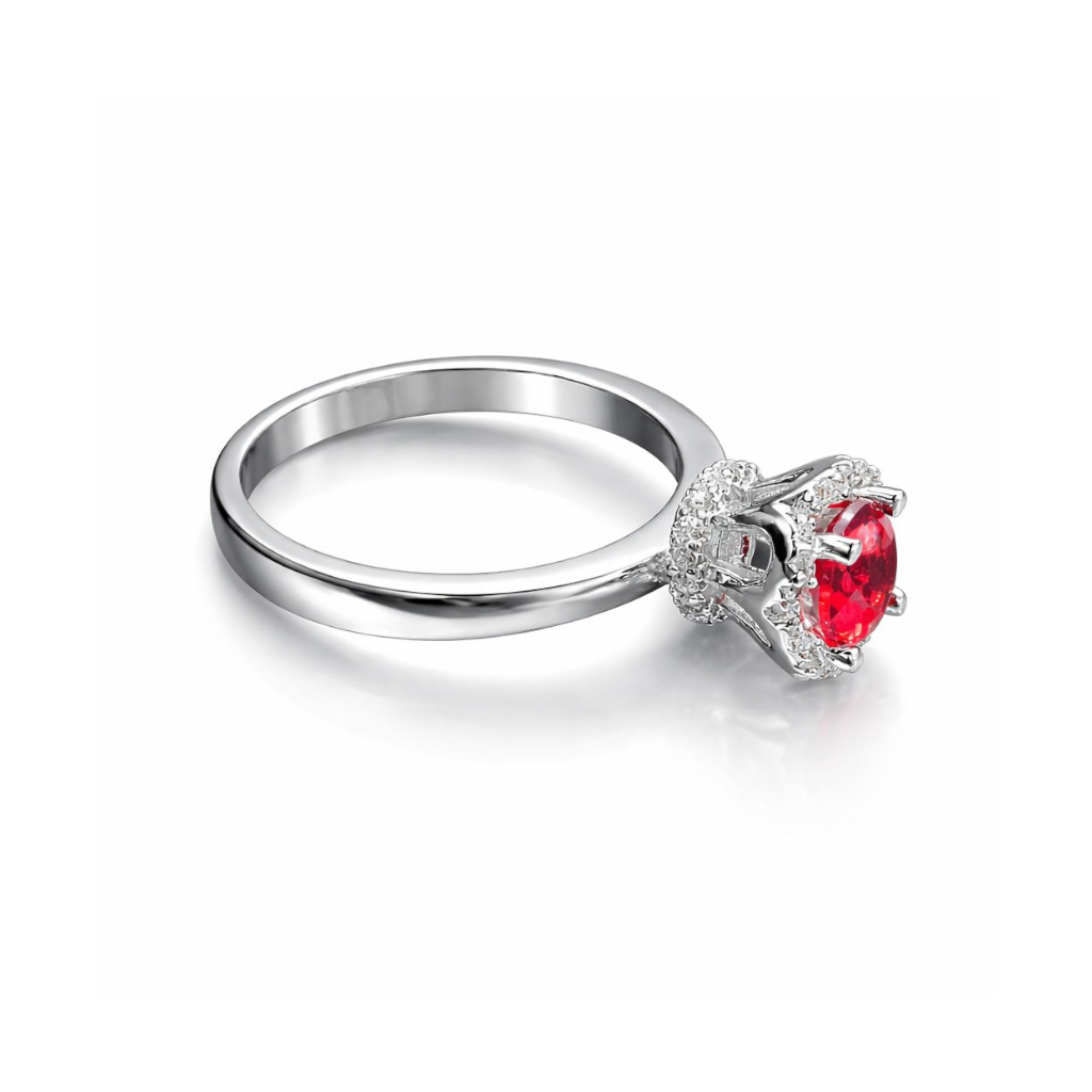 Silver Red CZ Halo Ring | 925 Sterling Silver