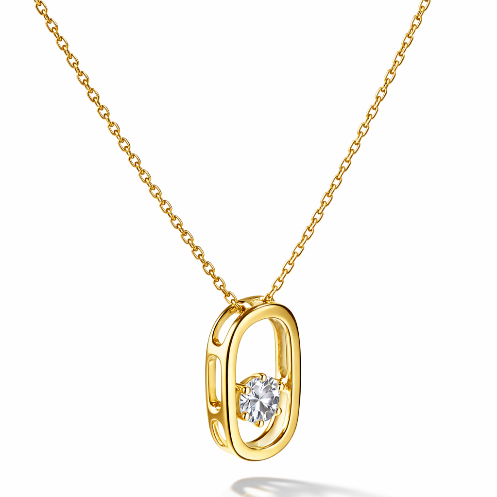 Modern open oval CZ pendant necklace crafted in gold plated 925 sterling silver