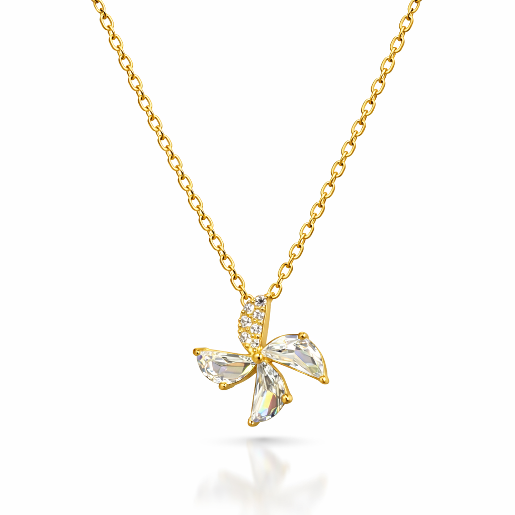 925 sterling silver gold plated floral CZ pendant necklace close-up with fine chain