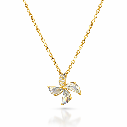 925 sterling silver gold plated floral CZ pendant necklace close-up with fine chain