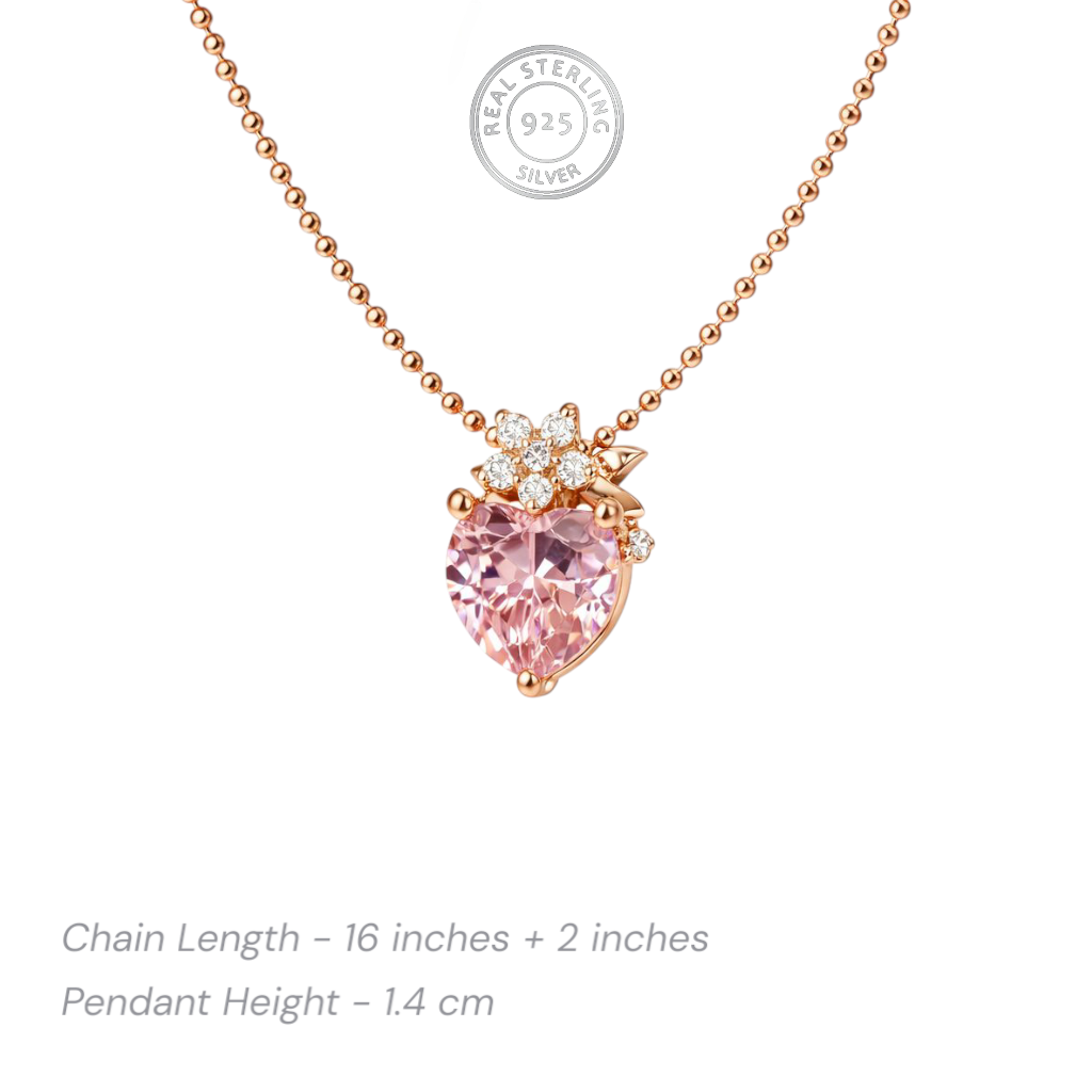 925 sterling silver rose gold plated pink heart pendant necklace with chain length details