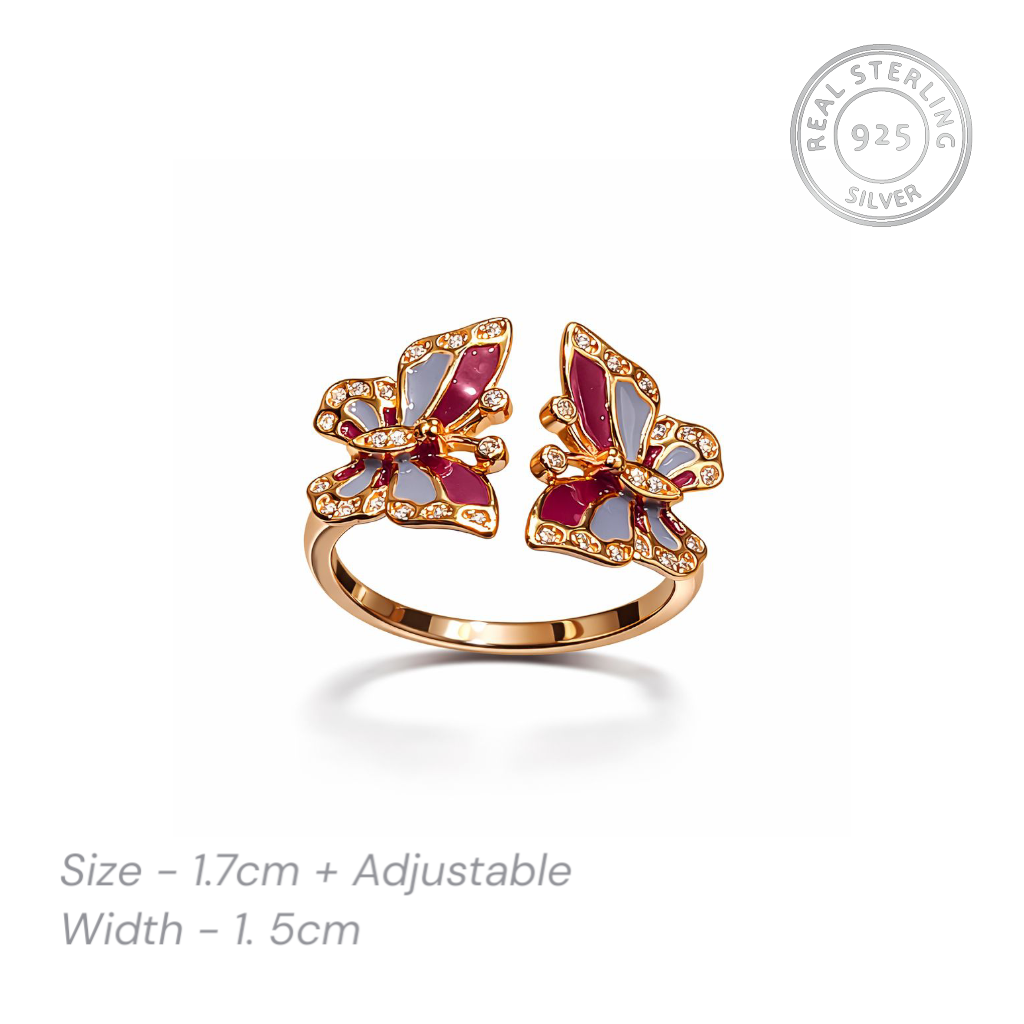 925 silver rose gold cz butterfly ring for women