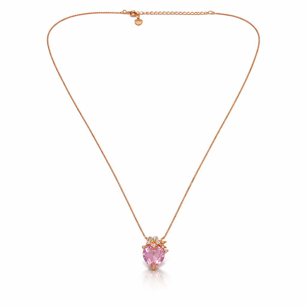 925 sterling silver rose gold plated pink heart stone pendant necklace with adjustable chain