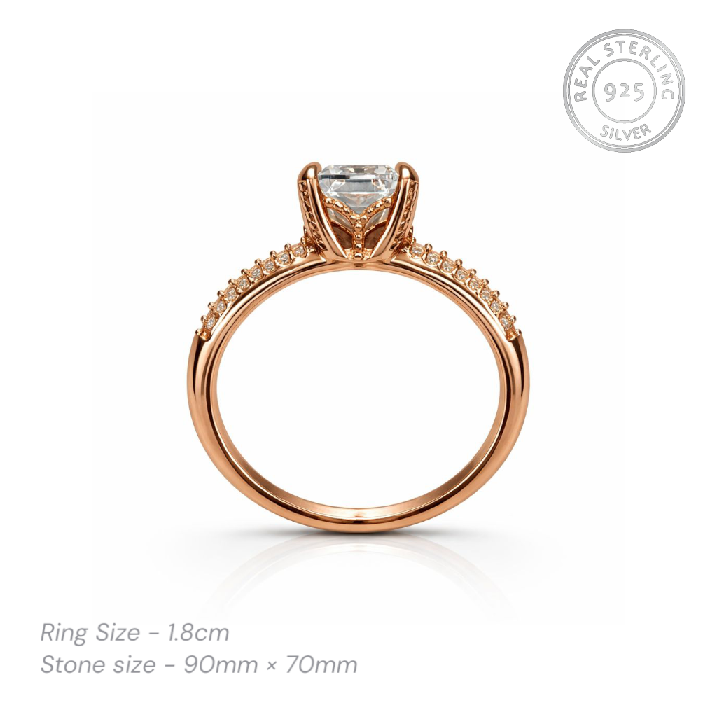 Product details of Rose Gold Emerald Cut CZ Ring | 925 Sterling Silver