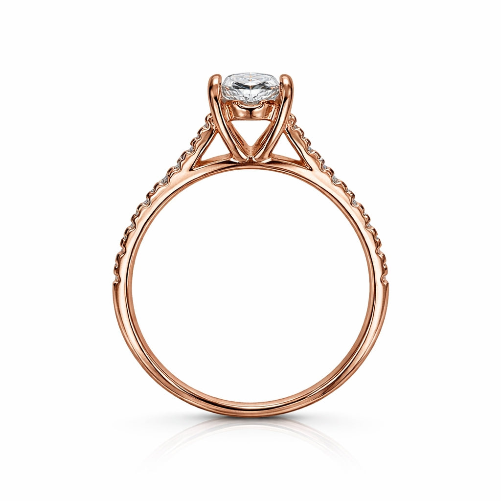 Silver Rose gold ring with cz stone on a white background