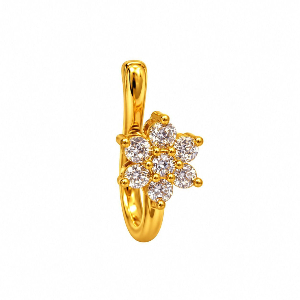 925 Sterling Silver Gold Plated Floral CZ Nose Pin for Women | Jauhari Jewellers