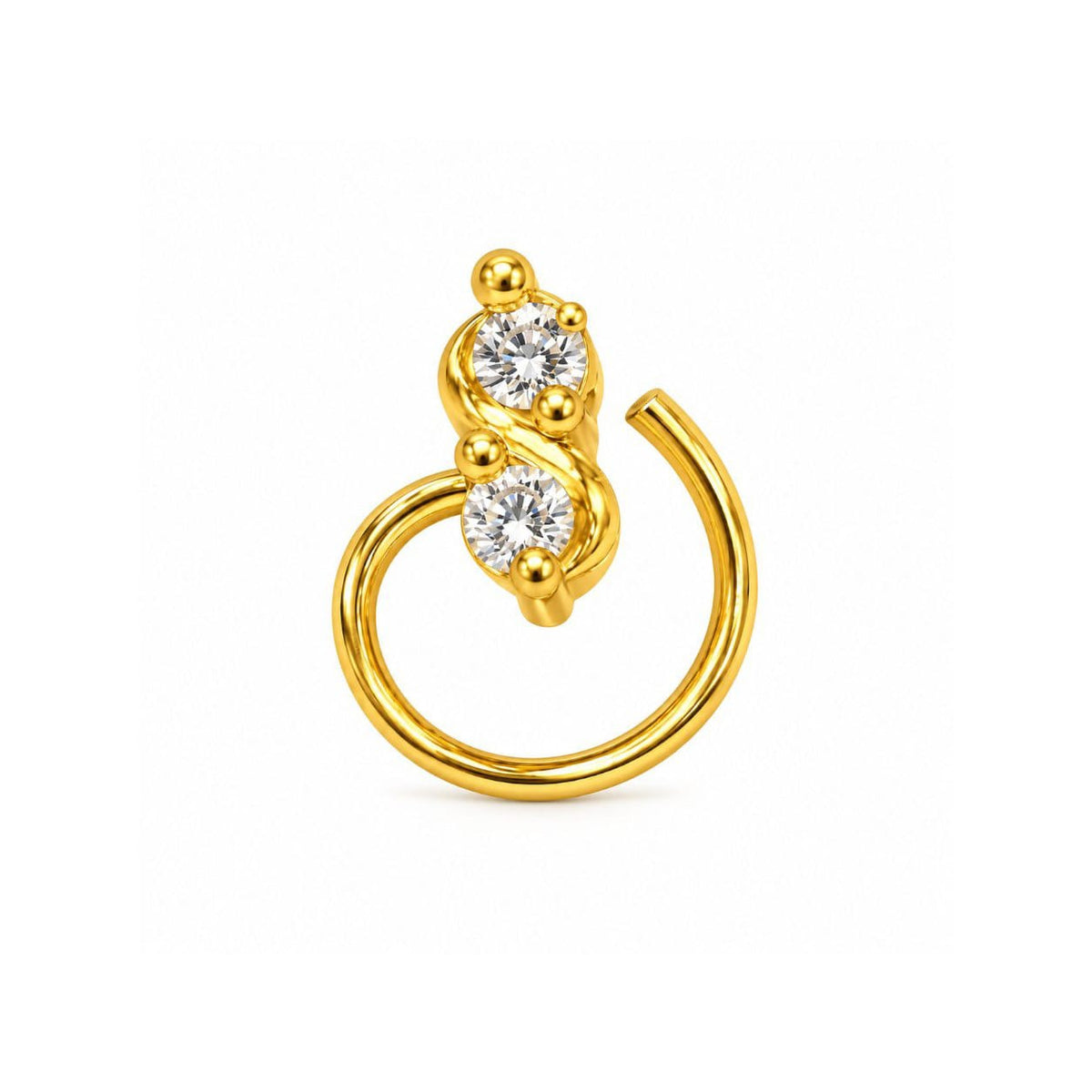 Dual CZ Nose Pin for Women | 18K Gold Plated 925 Sterling Silver | Jauhari Jewellers