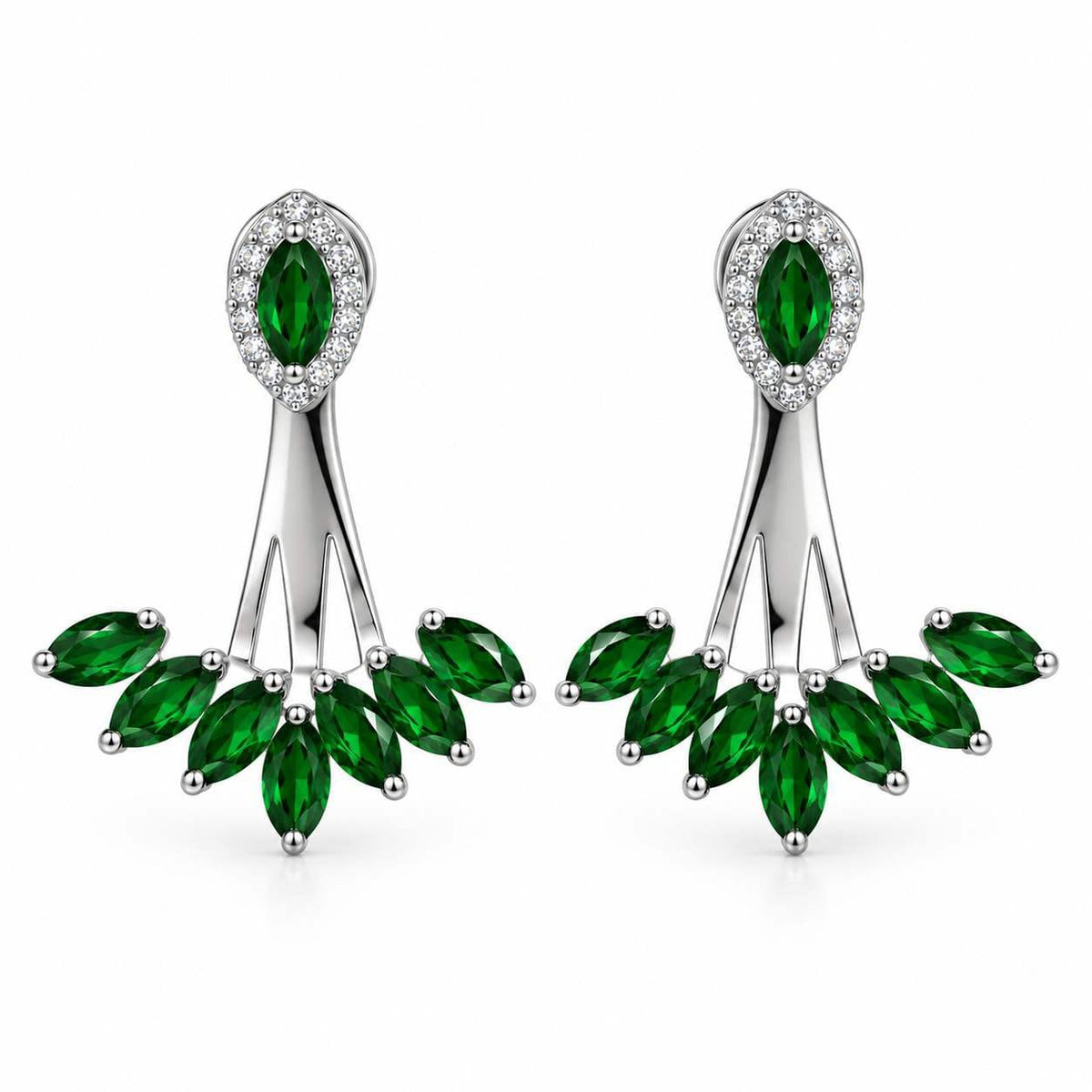 925 Sterling Silver Green CZ Floral Drop Earrings for Women | Jauhari Jewellers