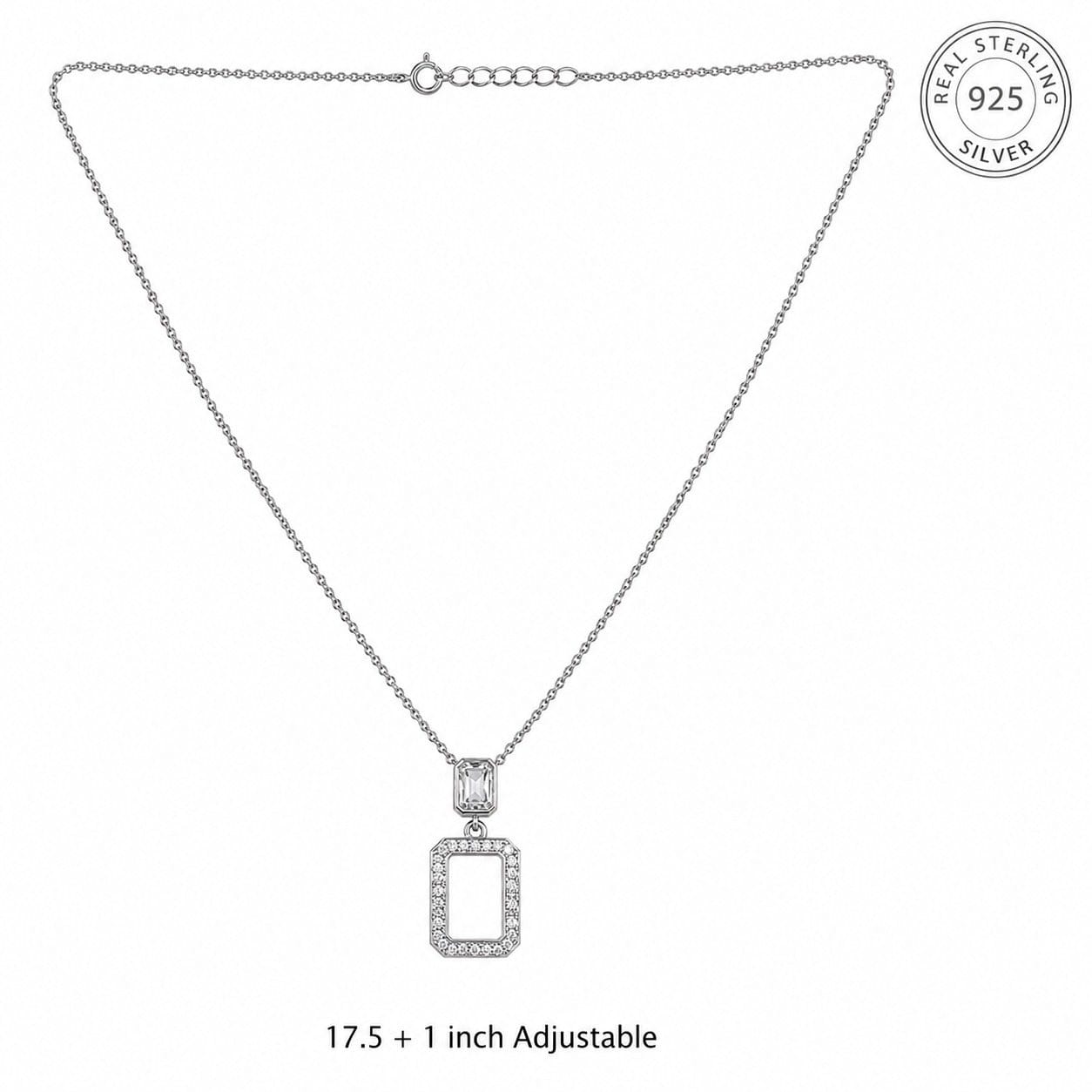 925 Sterling Silver Geometric Rectangle Pendant Necklace for Women | Jauhari Jewellers