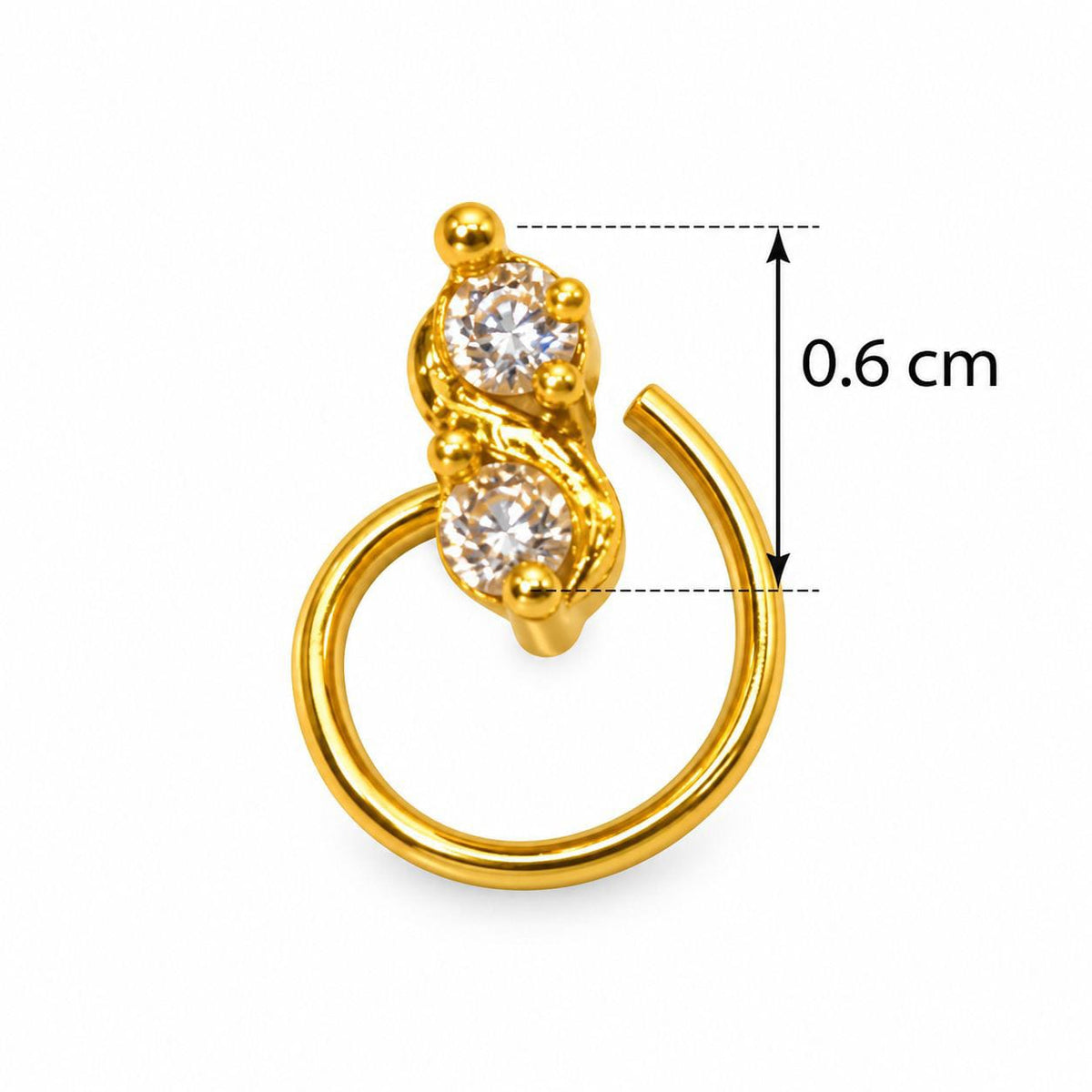Dual CZ Nose Pin for Women | 18K Gold Plated 925 Sterling Silver | Jauhari Jewellers
