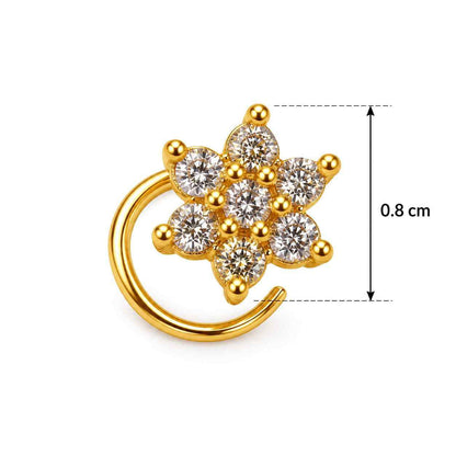 Silver Floral CZ Nose Pin for Women | 18K Gold Plated 925 Sterling Silver | Jauhari Jewellers