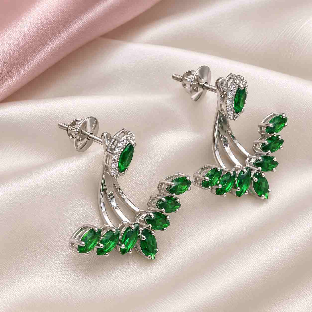 925 Sterling Silver Green CZ Floral Drop Earrings for Women | Jauhari Jewellers