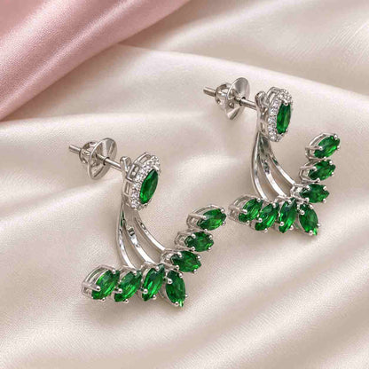925 Sterling Silver Green CZ Floral Drop Earrings for Women | Jauhari Jewellers