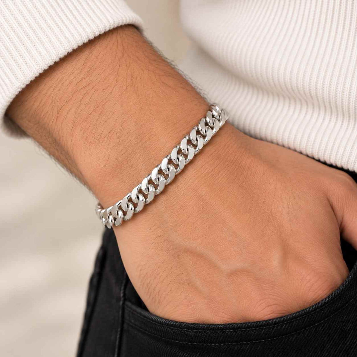 Silver Cuban Link Chain Bracelet for Men | Jauhari Jewellers