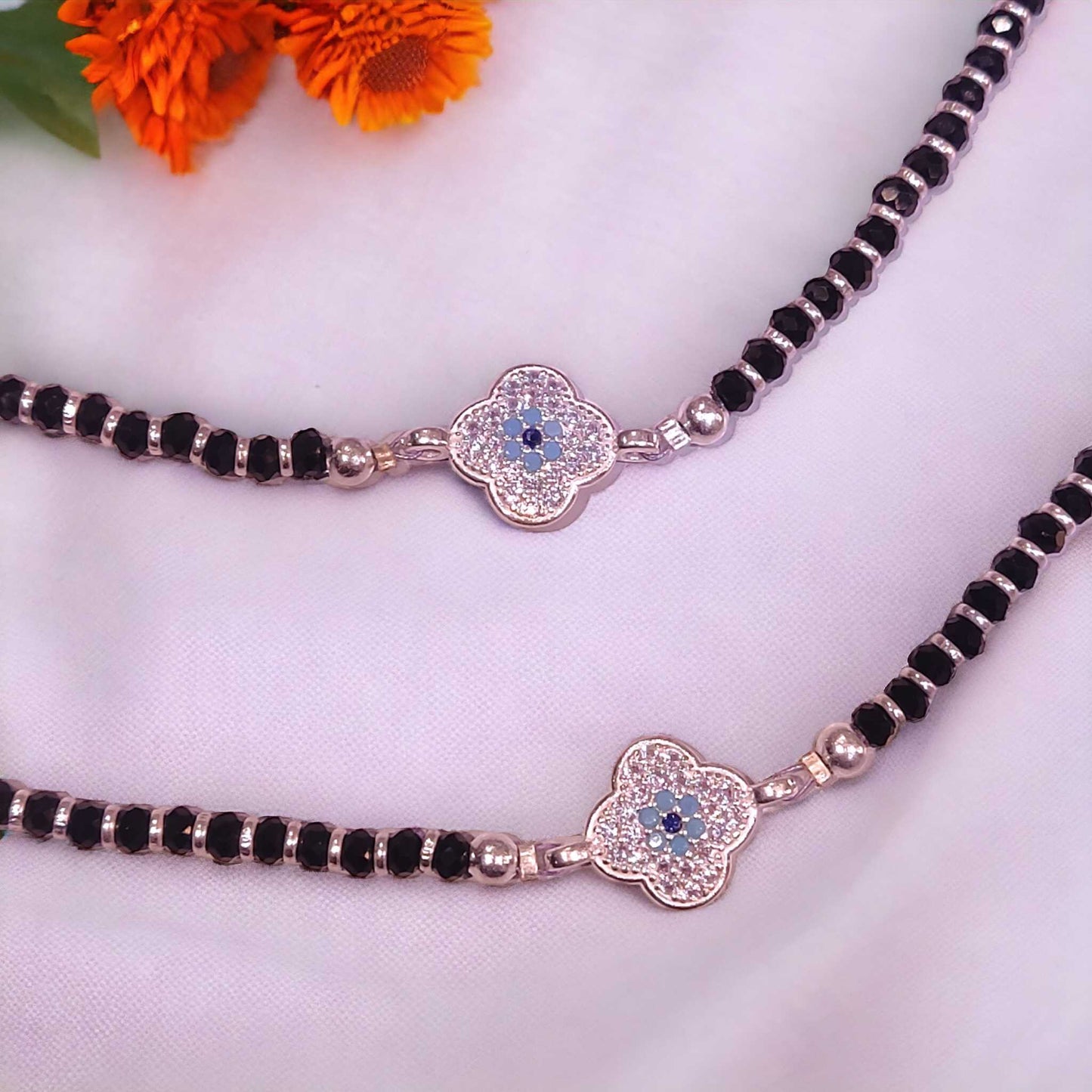 Black Bead Silver Anklet for Women - Jauhari Jewellers