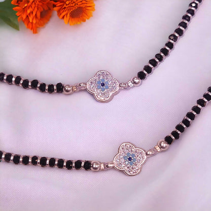 Black Bead Silver Anklet for Women - Jauhari Jewellers