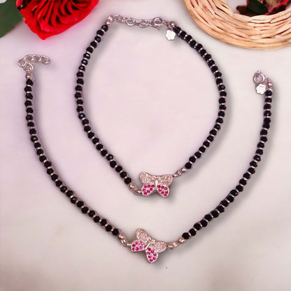 Black Bead Silver Anklets for Women - Jauhari Jewellers