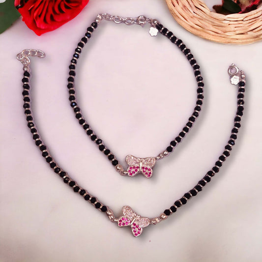 Black Bead Silver Anklets for Women - Jauhari Jewellers