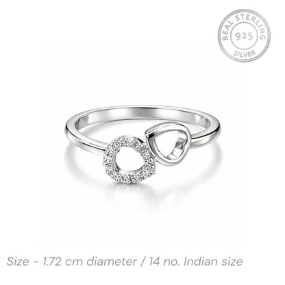 Double Heart 925 Sterling Silver Ring with CZ Stones - Jauhari Jewellers