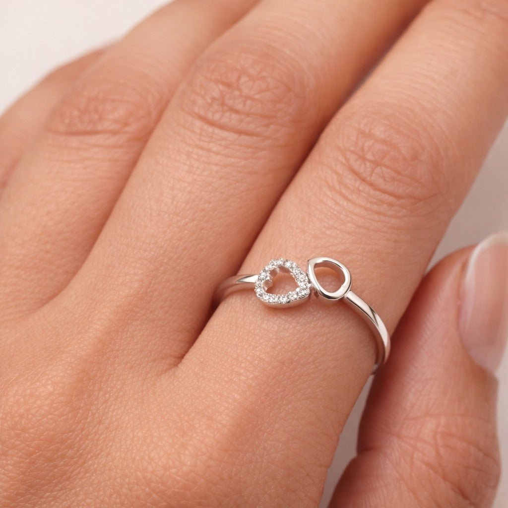 Double Heart 925 Sterling Silver Ring with CZ Stones - Jauhari Jewellers