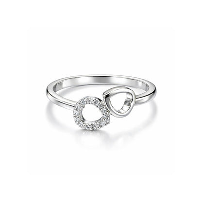 Double Heart 925 Sterling Silver Ring with CZ Stones - Jauhari Jewellers