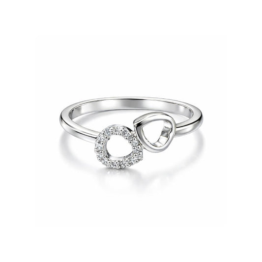 Double Heart 925 Sterling Silver Ring with CZ Stones - Jauhari Jewellers