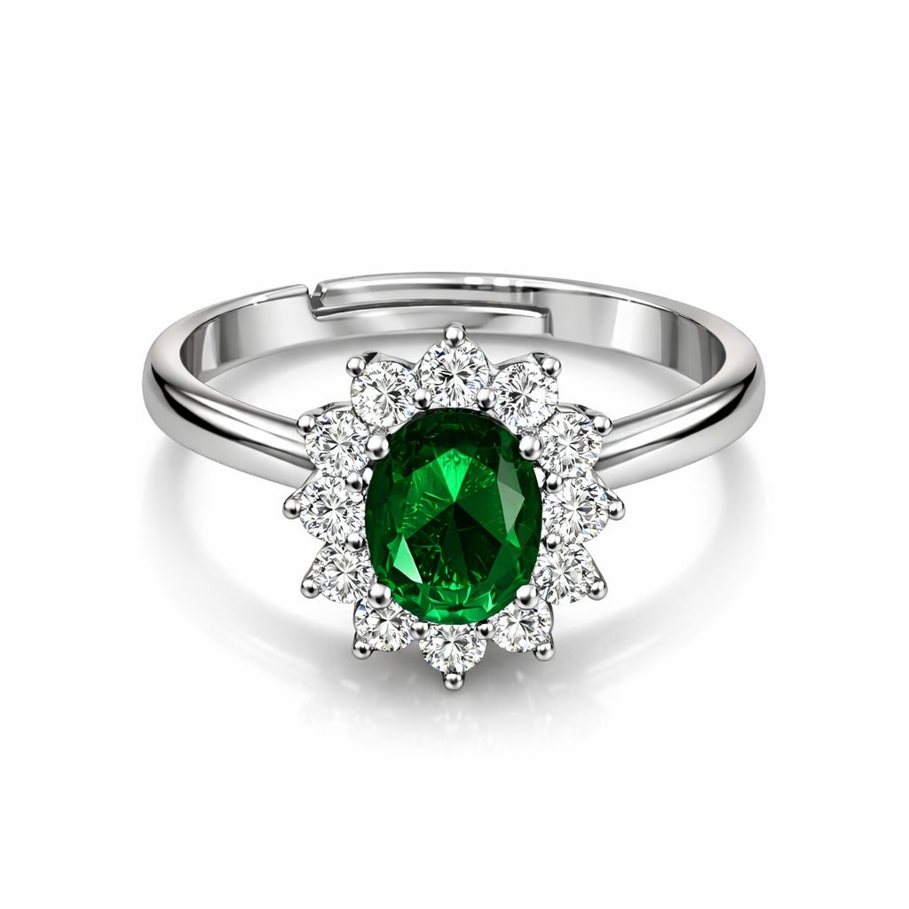 Elegant 925 Sterling Silver Emerald-Green Halo Ring for Women