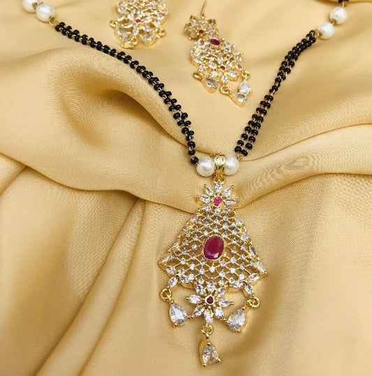 Gold Plated AD Stone Mangalsutra with Earrings - Jauhari Jewellers