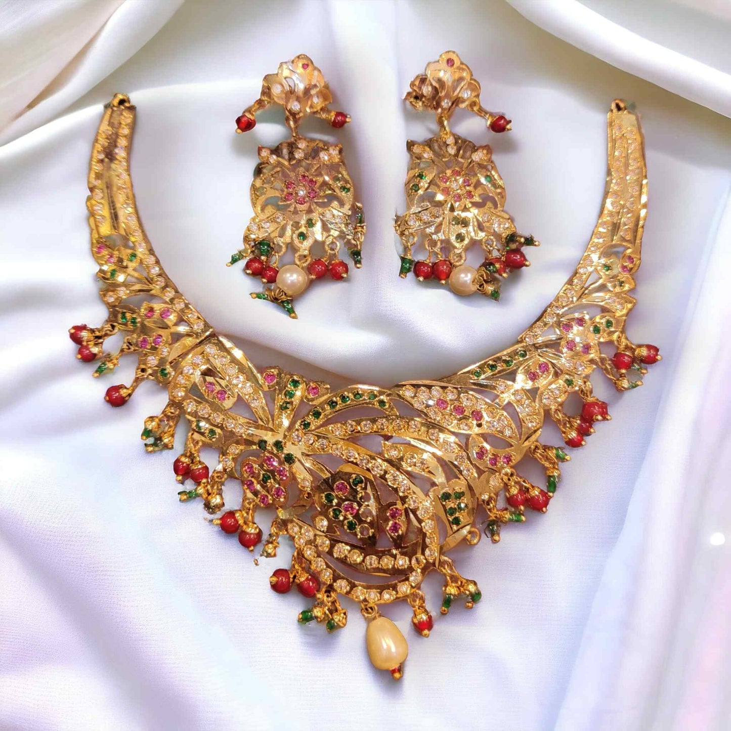 Gold Plated Necklace Set ( With Earrings ) - Jauhari Jewellers