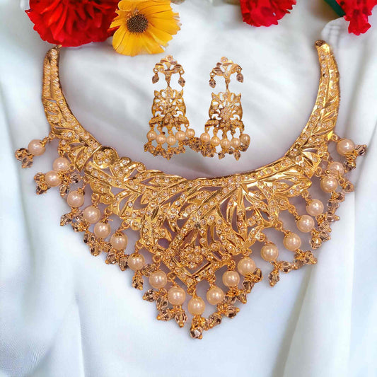 Gold Plated Necklace Set ( With Earrings ) - Jauhari Jewellers