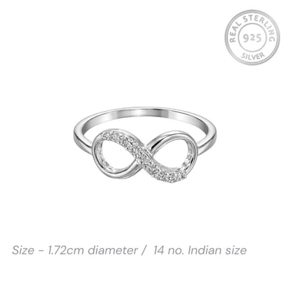 Infinity 925 Sterling Silver Ring with CZ Stones - Jauhari Jewellers