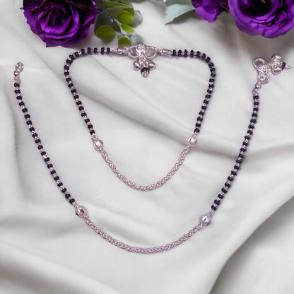Light Weight Silver Payal with Black Beads - Jauhari Jewellers