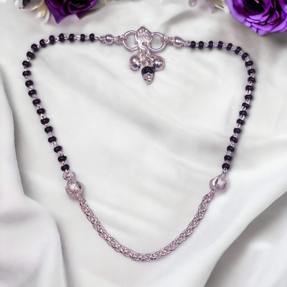Light Weight Silver Payal with Black Beads - Jauhari Jewellers