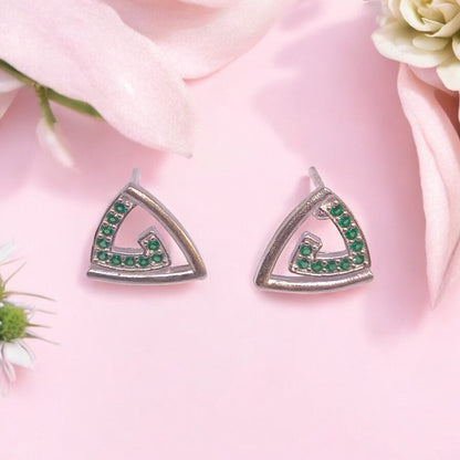 Premium Pure Silver Earrings with Green Stones - Jauhari Jewellers