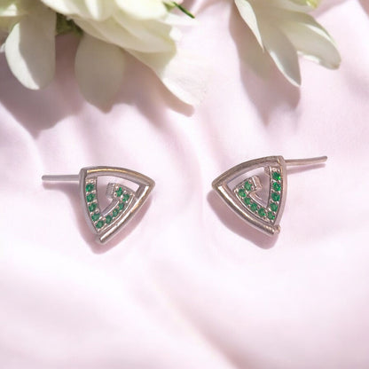 Premium Pure Silver Earrings with Green Stones - Jauhari Jewellers