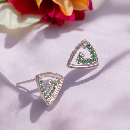 Premium Pure Silver Earrings with Green Stones - Jauhari Jewellers