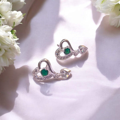 Premium Pure Silver Green Stone Earrings - Jauhari Jewellers