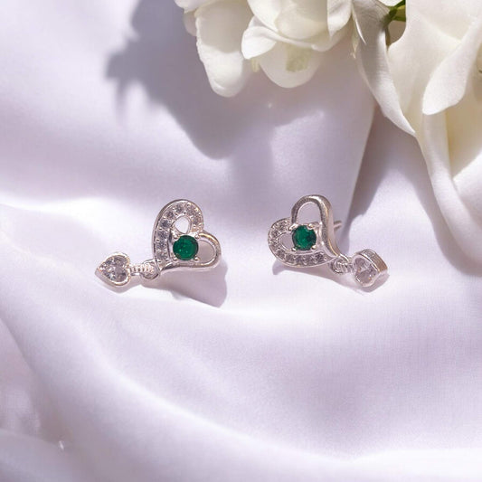 Premium Pure Silver Green Stone Earrings - Jauhari Jewellers