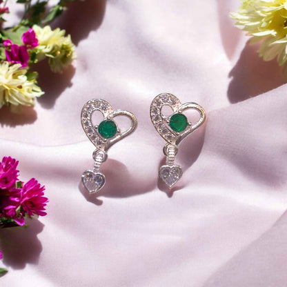 Premium Pure Silver Green Stone Earrings - Jauhari Jewellers