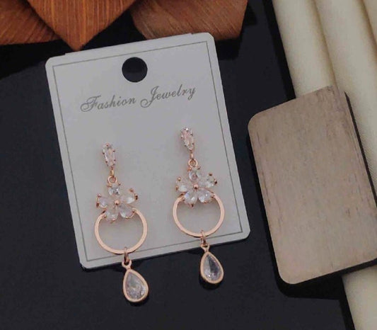 Premium Rose Gold Plated Stone Earrings - Jauhari Jewellers