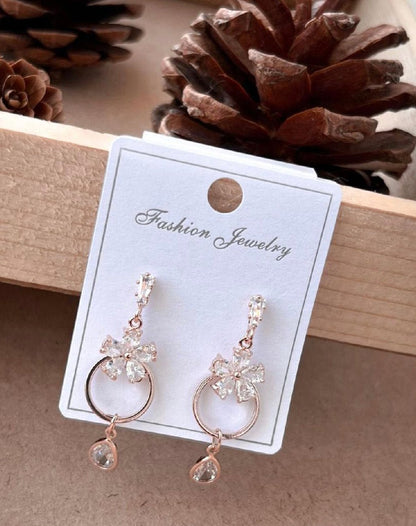 Premium Rose Gold Plated Stone Earrings - Jauhari Jewellers