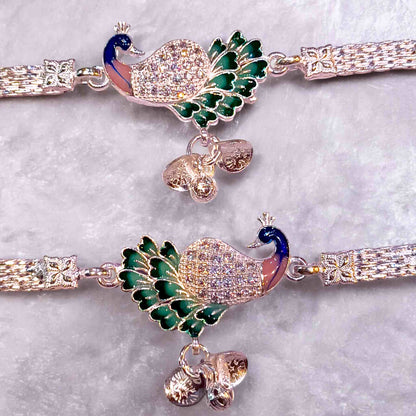 Premium Silver Peacock Payal for Women - Jauhari Jewellers