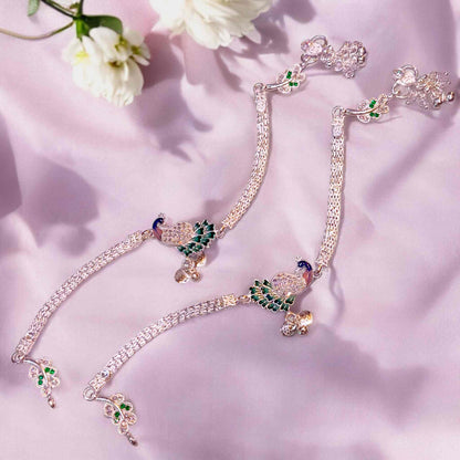 Premium Silver Peacock Payal for Women - Jauhari Jewellers