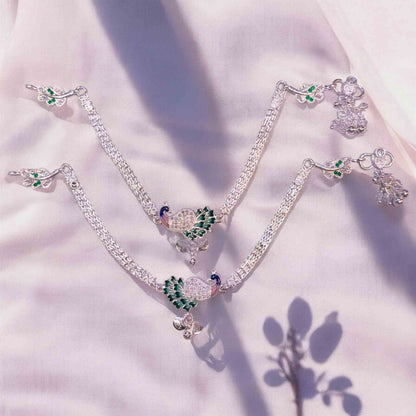 Premium Silver Peacock Payal for Women - Jauhari Jewellers