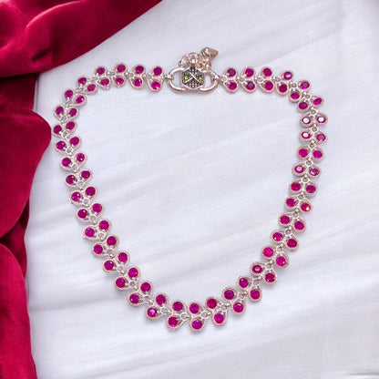 Premium Silver Pink Stone Payal for Women - Jauhari Jewellers