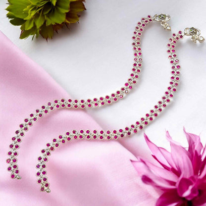 Premium Silver Pink Stone Payal for Women - Jauhari Jewellers